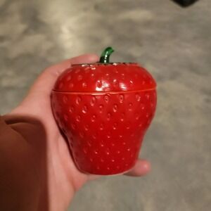 Vtg Hazel Atlas Strawberry Jam Jelly Jar Painted Milk Glass Cottage Farm Decor